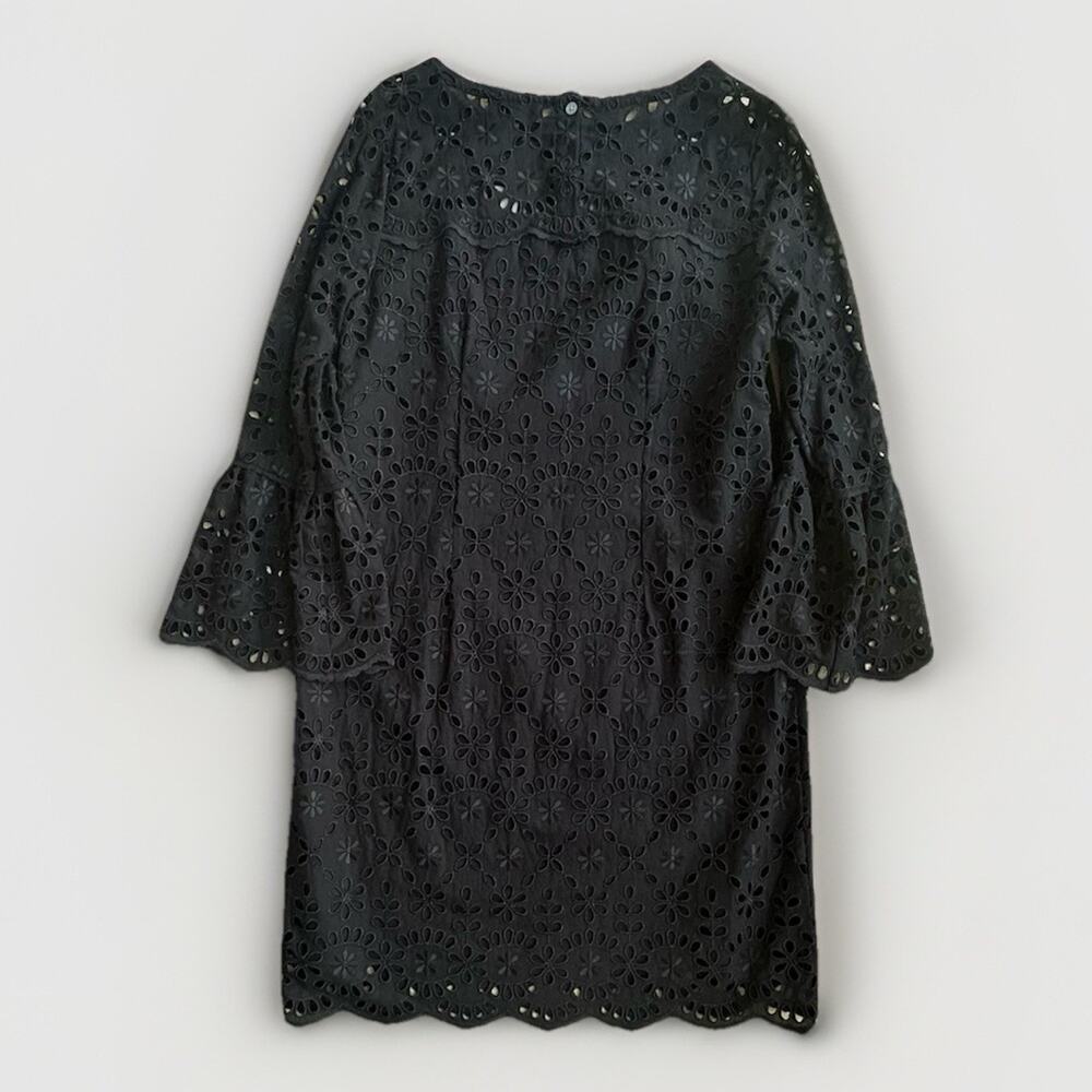 NWT J Crew Black Embroidered Shift Dress Sz 4 Eyelet Bell Sleeve Scalloped Lined - Picture 6 of 11